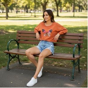 PEACH LOVE CALIFORNIA butterfly CROP top S M L